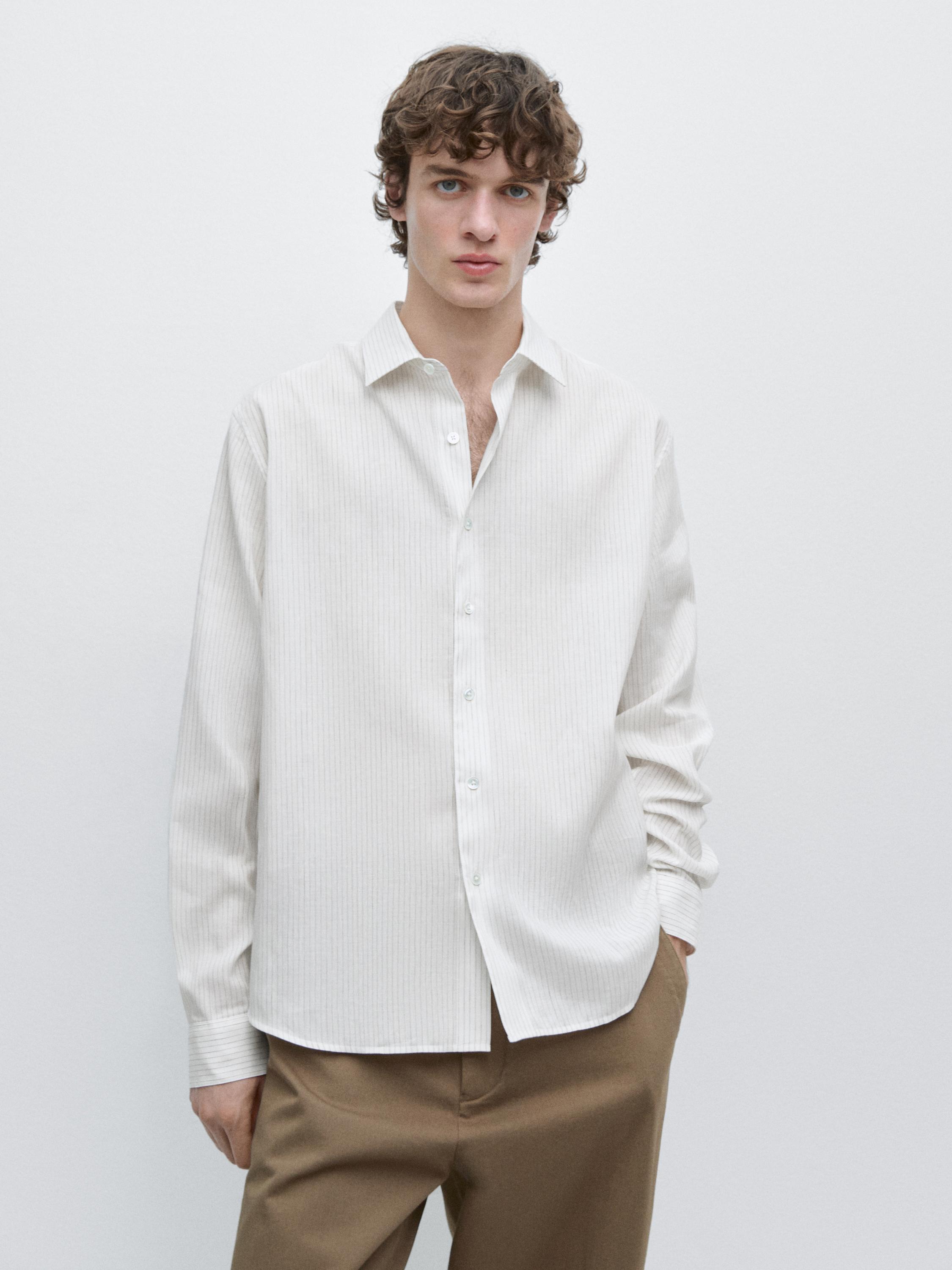 Cotton blend regular fit striped shirt